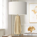Possini Euro Design Bravo Modern Table Lamp 28' Tall Champagne Gold Diamond Geometric Cut White Drum Shade Decor for Bedroom Living Room House Home Bedside Nightstand Office Entryway Kids Family