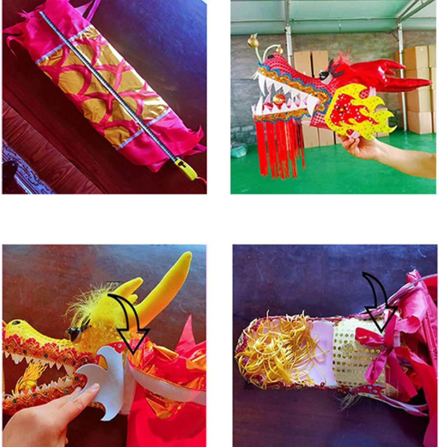 Chinese Dragon Costume 3D Lion Dance Ribbon Streamer Silk Cloth Dragon Dance Long Dragon Ribbon Streamer Dragon and Lion Dance Props Lion Dance Costume(Red,10m)
