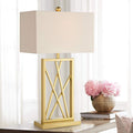 360 Lighting Claudia 26 1/2' Tall Square Modern Glam Luxe Table Lamp Gold Finish Metal Single White Shade Living Room Bedroom Bedside Nightstand House Office Home Kitchen Entryway Console