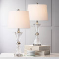 Regency Hill Luca Modern Table Lamps 25.5' High Set of 2 with USB Charging Port Glass Chrome Silver Metal White Fabric Drum Shade for Living Room Bedroom House Bedside Nightstand Home