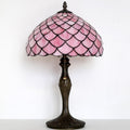 Tiffany Lamp Stained Glass Table Lamp 12' x 19' Pink Fish Scales Style Decorative Lamp Bedside Reading Lamp for Desk Living Room Bedroom Office Study Light Home Decor Gift