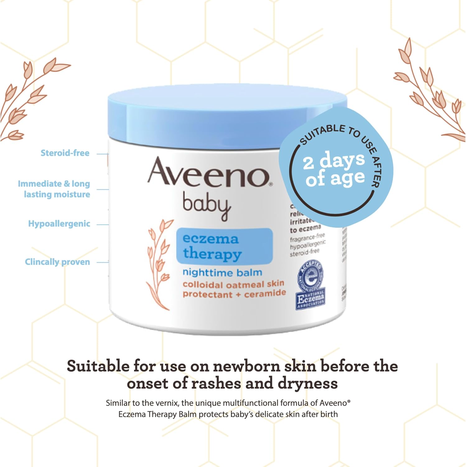 Aveeno Baby Eczema Therapy Nighttime Body Balm, Moisturizing Eczema Balm for Babies with Colloidal Oat & Ceramide, Soothes Dry, Itchy Skin, Hypoallergenic, Fragrance & Steroid Free, 11 oz (Pack of 12)