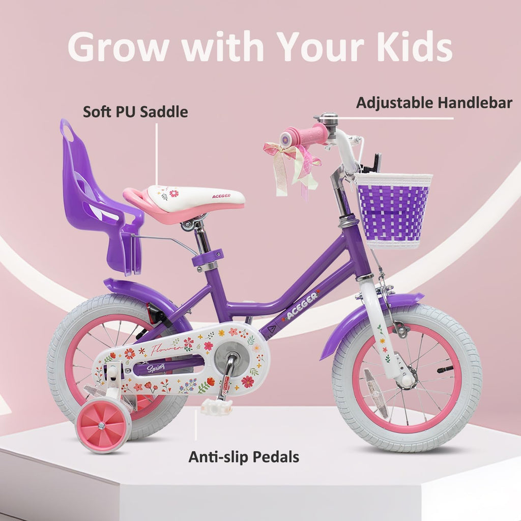 Bixike Princess Style Girls Bike with Basket for 2-13 Years Old Kids and Toddlers, 12 14 16 18 Inch Bicycle for Children with Training Wheels and Streamers, 20 Inch with Kickstand, Multiple Colors