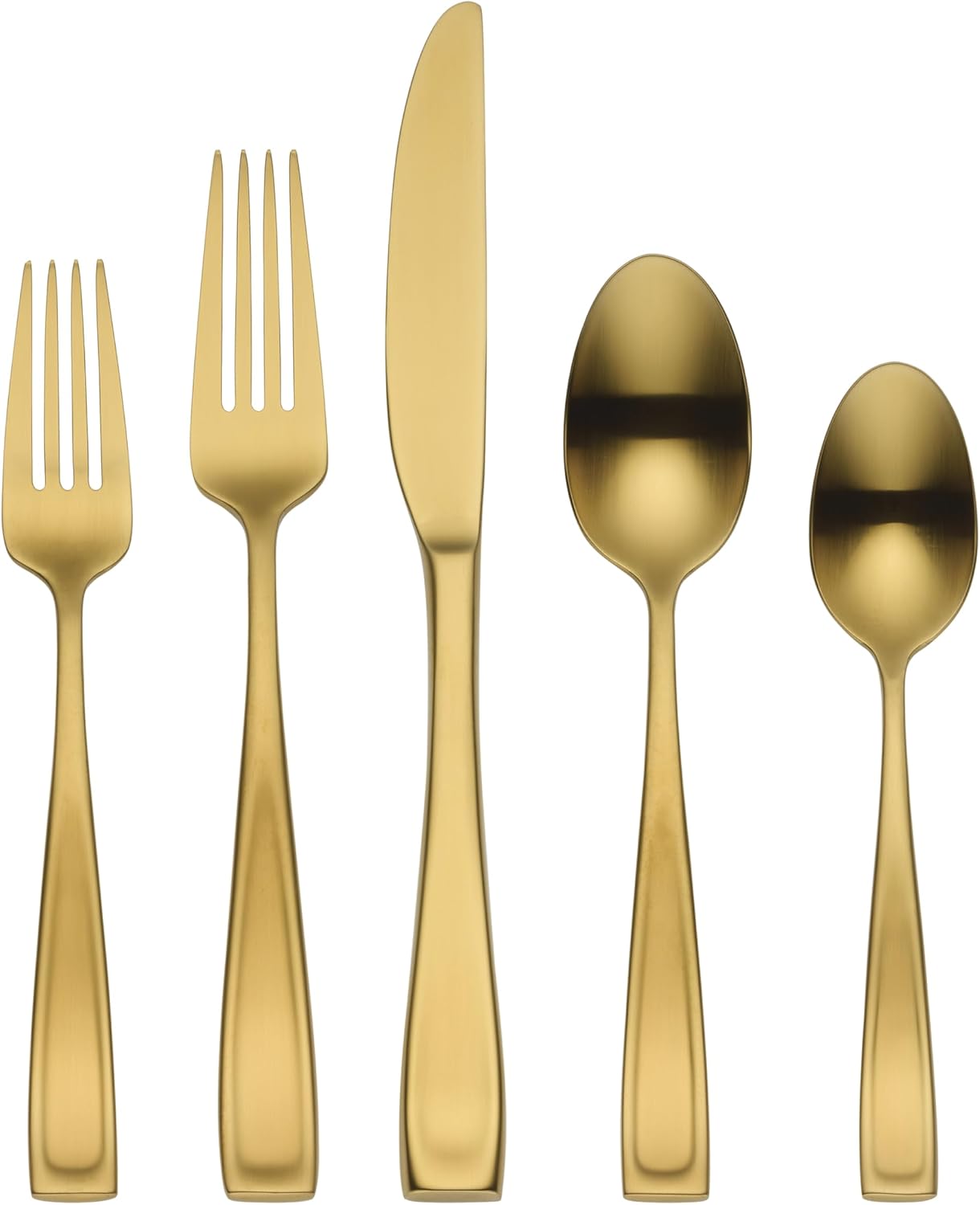 Oneida Silverware Set, Moda Gold Satin 20 Piece Flatware Set, Service For 4, 18/10 Stainless Steel, Dishwasher Safe, Flatware Cutlery Sets, Utensils, Knives Spoons and Forks, Home (Gold, 20 Pieces)