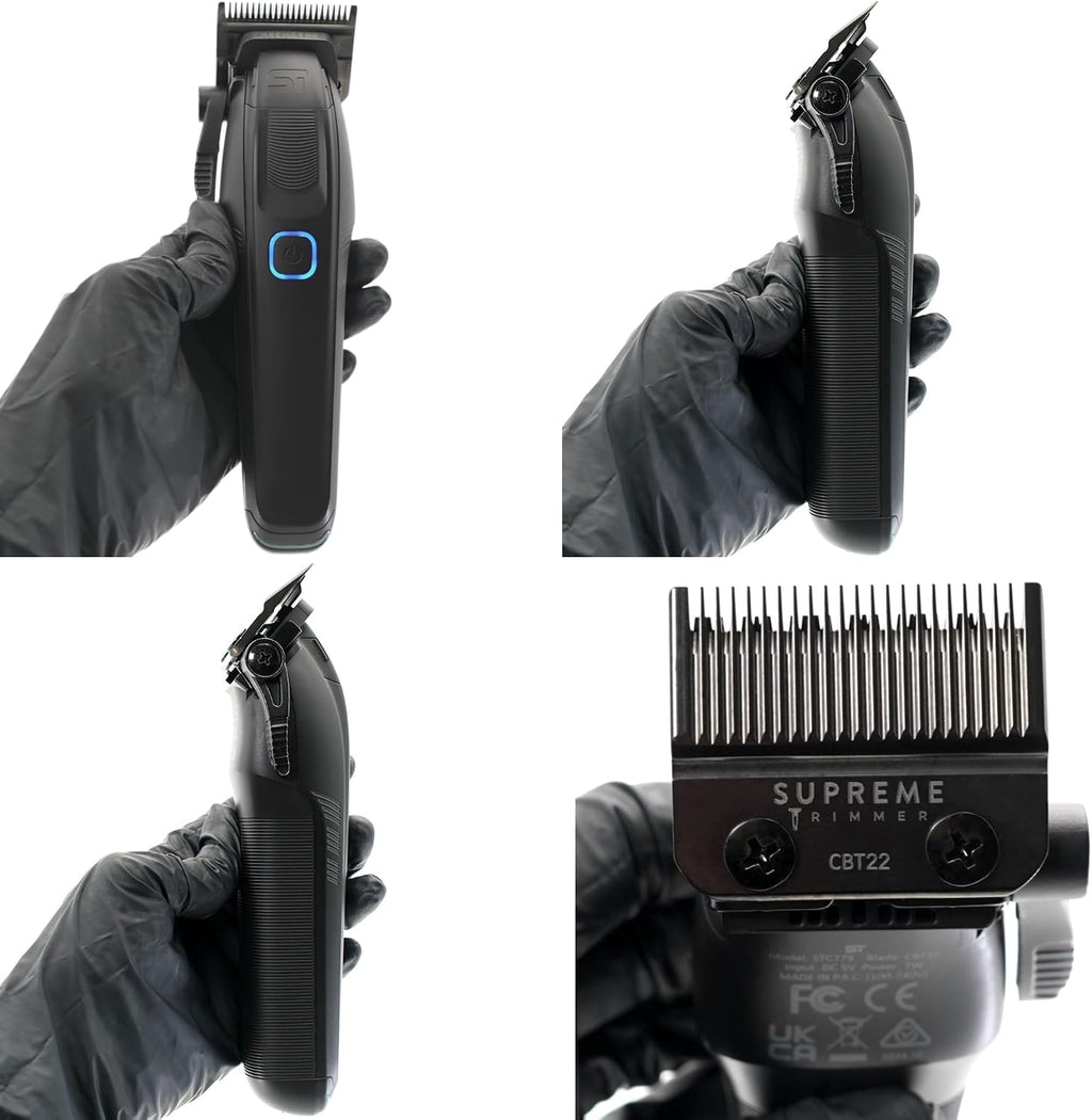Supreme Trimmer Recharge Clipper - Professional Hair Clipper with 2 Removable Batteries, Brushless Motor, Smart Charge Stand, USB-C Charge & DLC Blades Barbers | STC779