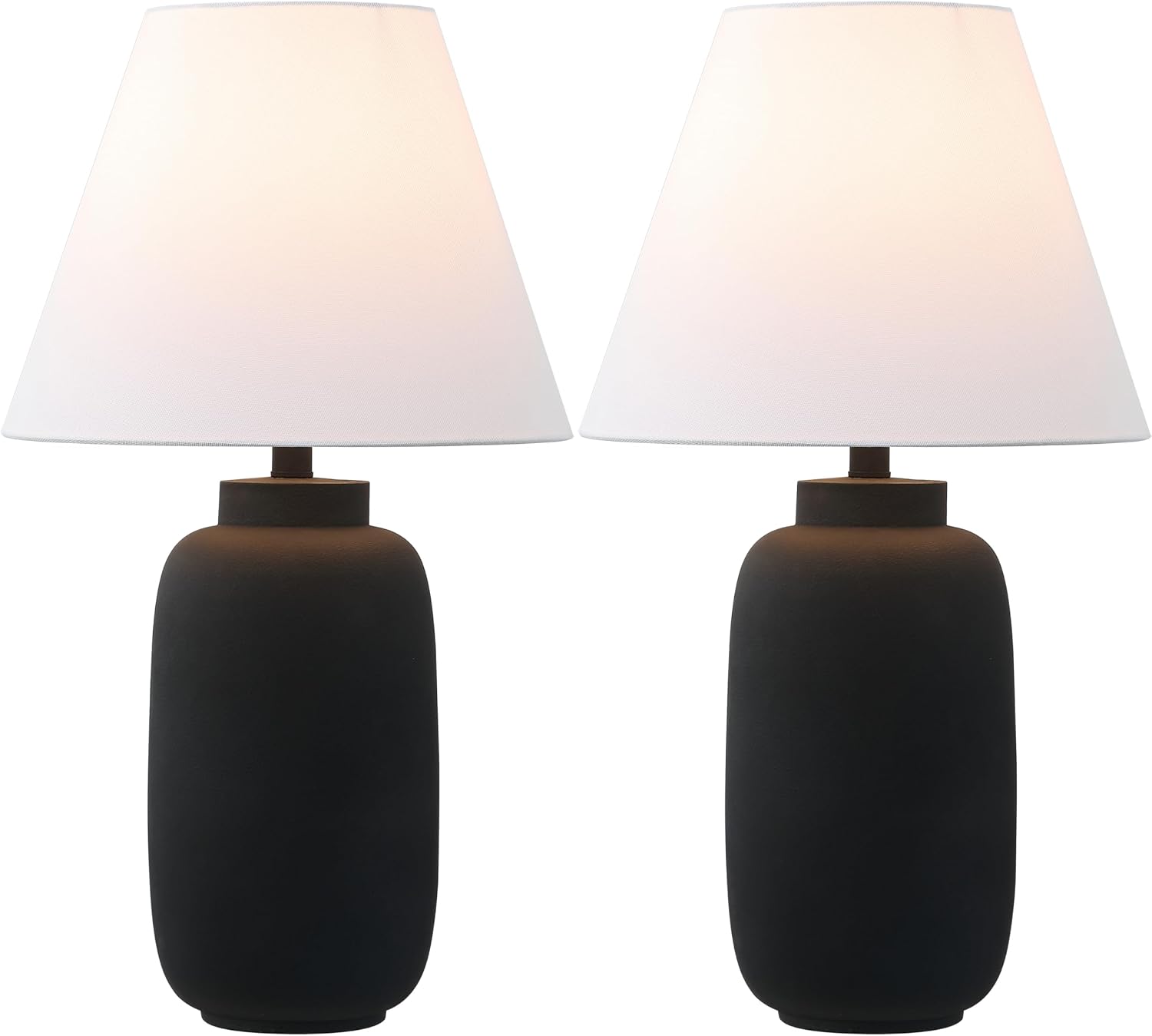 JONATHAN Y 24.5' Matte Black Modern Ginger Jar Table Lamp Set of 2 for Bedroom, Farmhouse Scandinavian Lamps for Nightstand, White Linen Shade, LED Bulbs Included JYL5603A-SET2