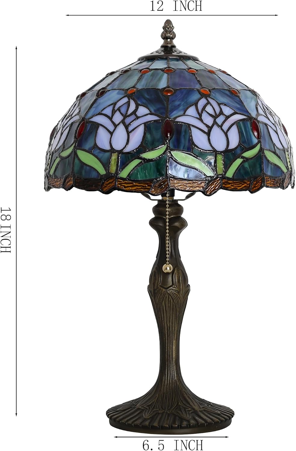 Tiffany Lamp Stained Glass Table Lamp 12' x 19' Pink Tulip Style Decorative Lamp Bedside Reading Lamp for Desk Living Room Bedroom Office Study Light Home Decor Gift