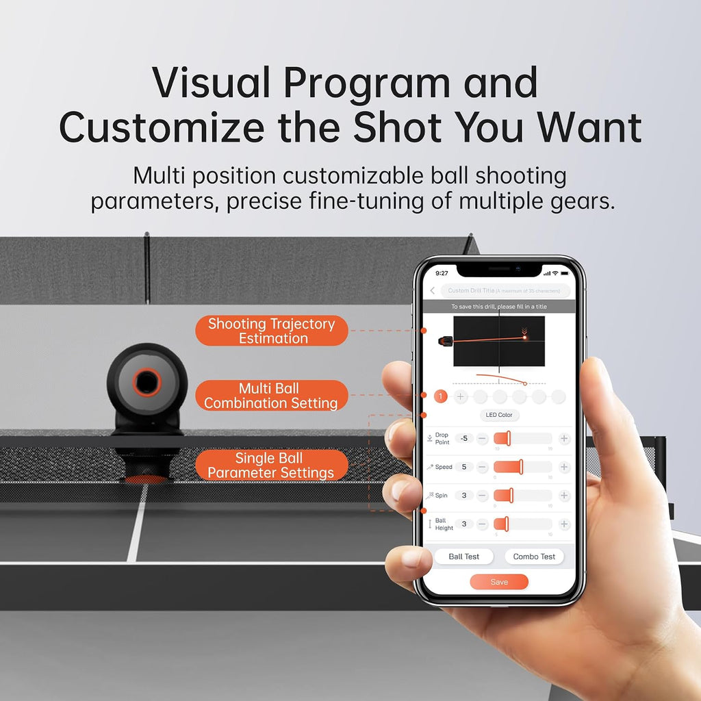 PONGBOT Table Tennis Robot with Net Ping Pong Ball Machine, Remote/APP Control, 576 Pre-saved Trajectories, Automatic Oscillation, Programmable Drills-Frequency/Ball Speed/Rotation/Landing/Hight