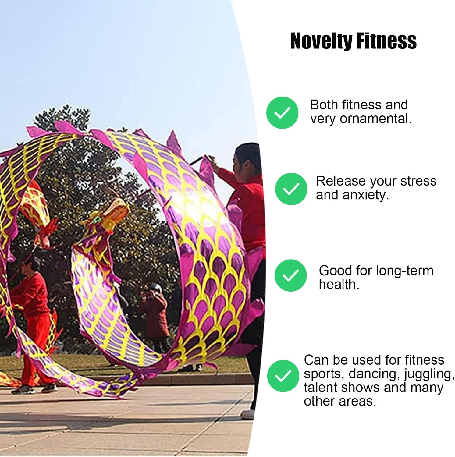 Kunovo Dragon Poi White Dance Dragon Flinging Ribbon, Traditional Fitness Spinning Drago Ribbons with Dragon Head, Dragon Poi Set for Juggling/Event Celebration (Size : 8 m (26 ft)), 58741