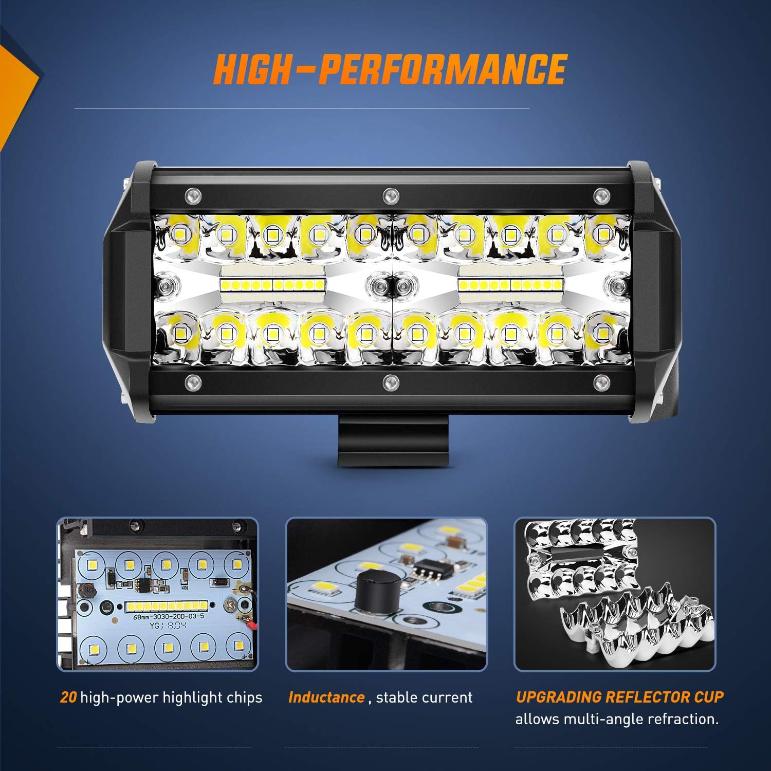 Nilight 18022C-B 6.5Inch 2PCS 6.5 Inch 120W Spot & Flood Combo Bar Driving Waterproof Led Work Light Triple Rows Off-Road Truck Car ATV SUV Jeep Cabin Boat, 2 Years Warranty (Pack of 12)