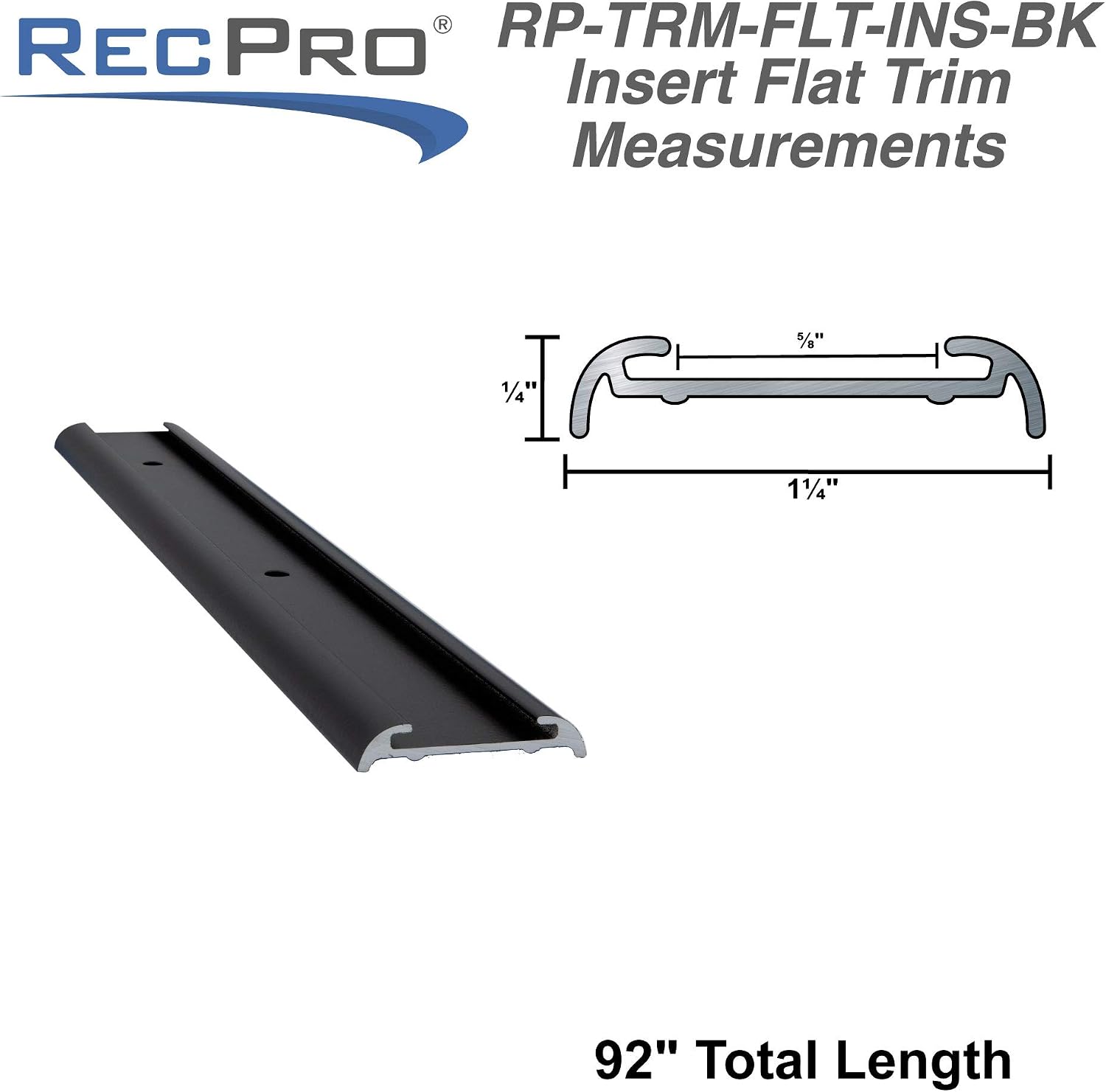RecPro RV Insert Roof Flat Trim | Black | Aluminum | 92' Length | Made in The USA (10 Count)