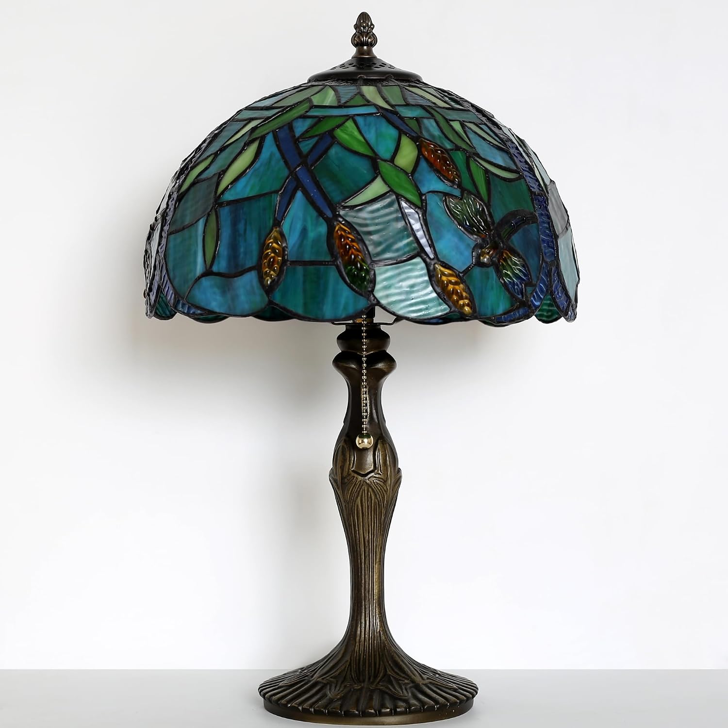 Tiffany Lamp Stained Glass Table Lamp 12' x 19' Wheat Ear Dragonfly Style Decorative Lamp Bedside Reading Lamp for Desk Living Room Bedroom Office Study Light Home Decor Gift