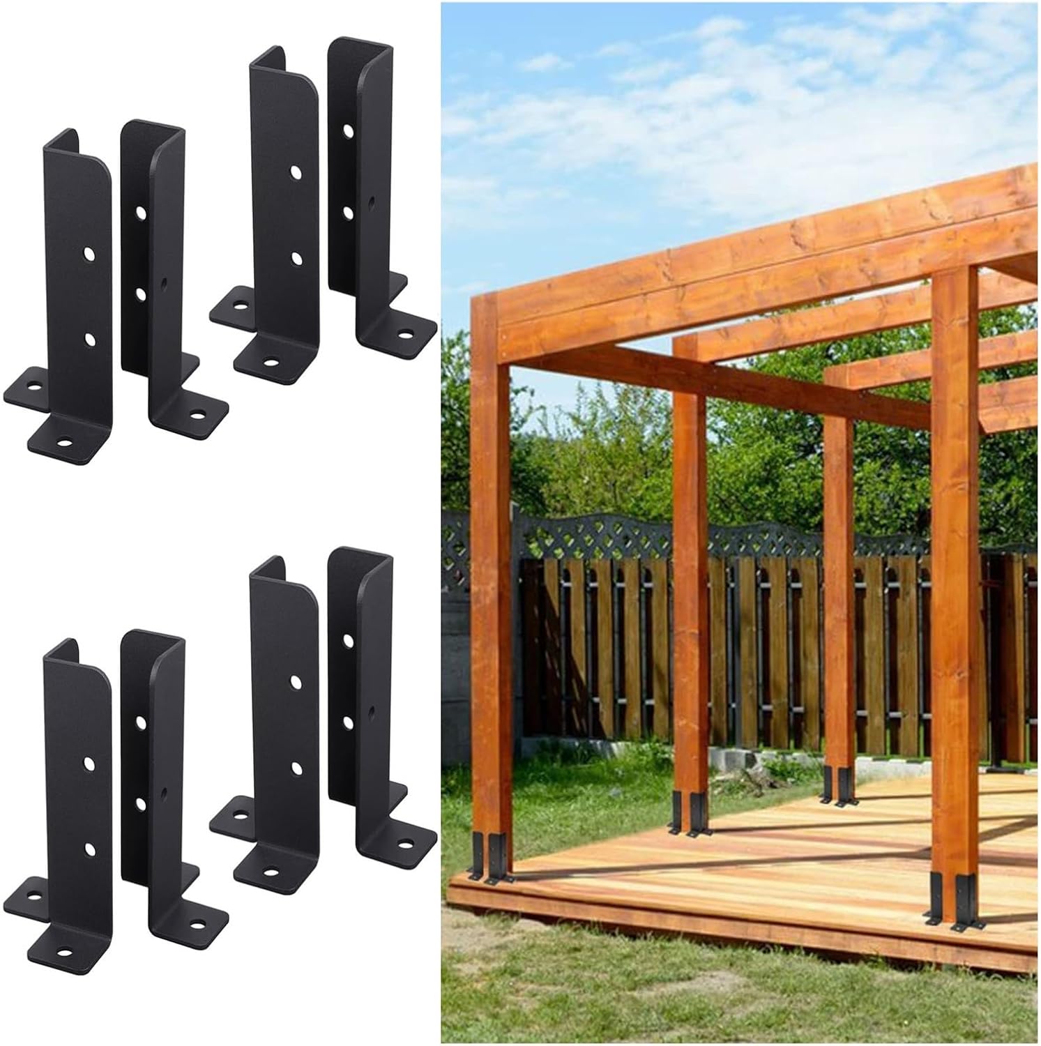 Railing Post Base Holder, Adjustable Metal Wooden Fence Support Base, for Concrete Post Anchor, Kit Included