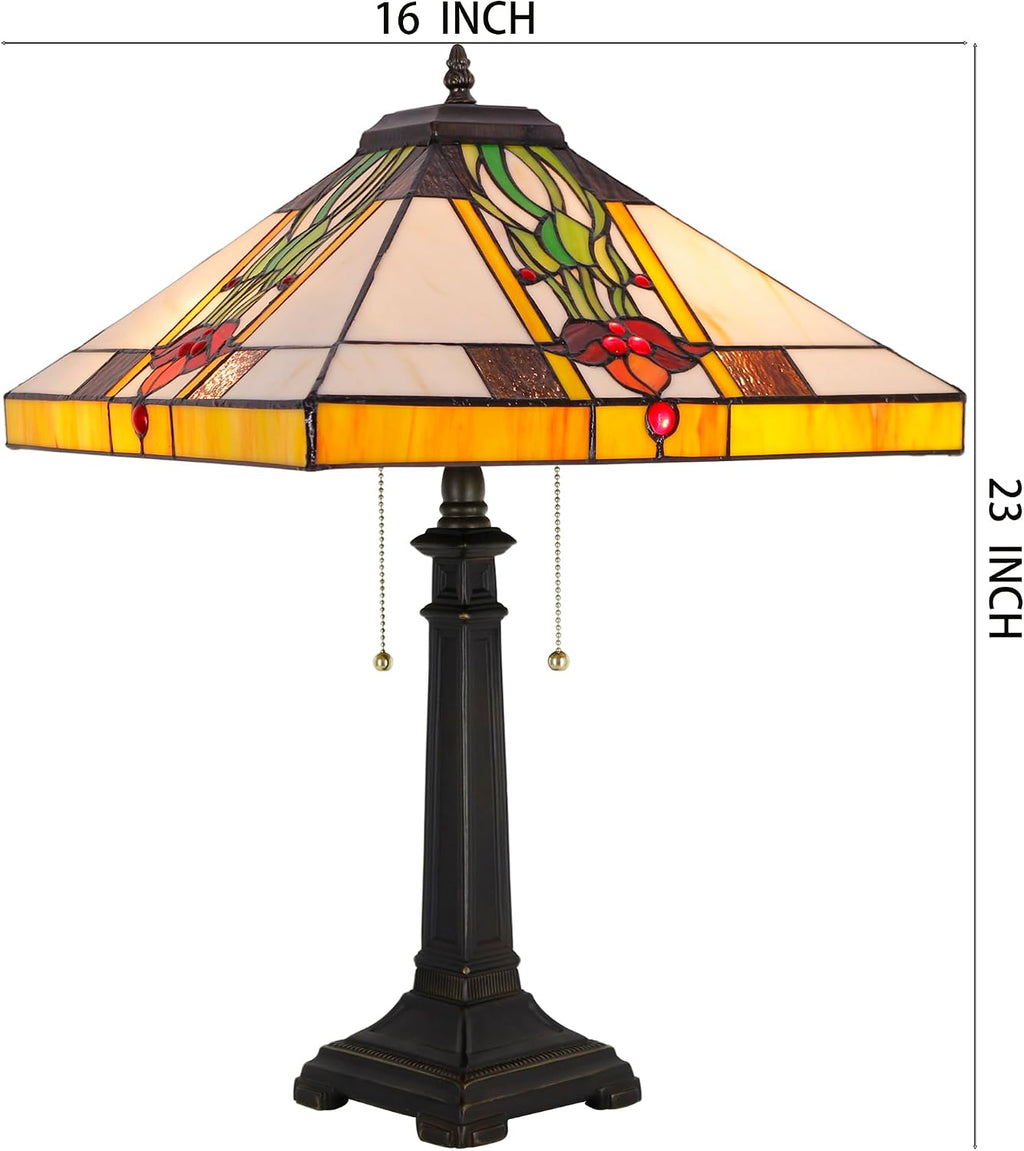 Tiffany Table Lamp Tulip Flower Mission Style Stained Glass 16X16X23 Inches Desk Reading Light for Bedrooms Living Room Study Home Office