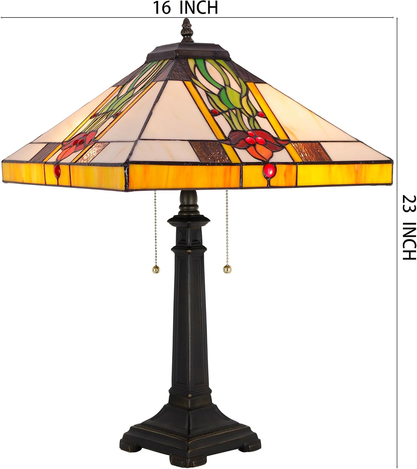 Tiffany Table Lamp Tulip Flower Mission Style Stained Glass 16X16X23 Inches Desk Reading Light for Bedrooms Living Room Study Home Office