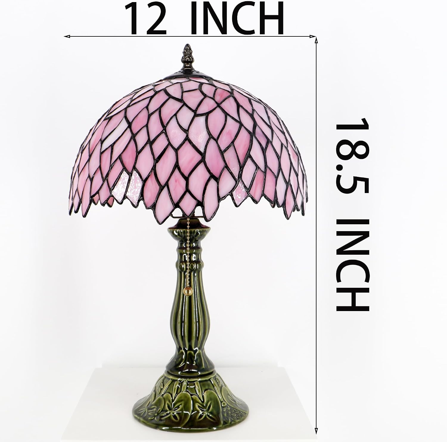 Tiffany Lamp Stained Glass Table Lamps Pink Leaf Style Desk Lamp12X12X18.5 Inch Bronze Ceramic Base Reading Light Suitable for Bedside Bedroom Living Room Dining Room Office