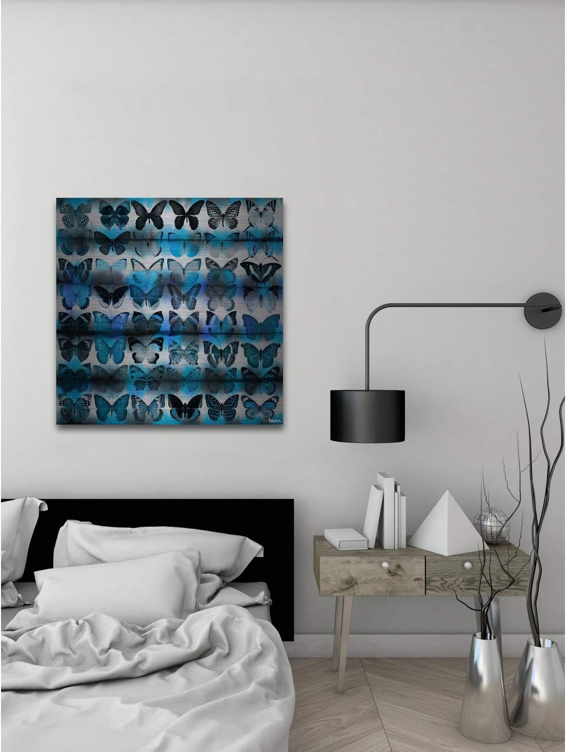 Parvez Taj Moth Blue Painting Print on Metal