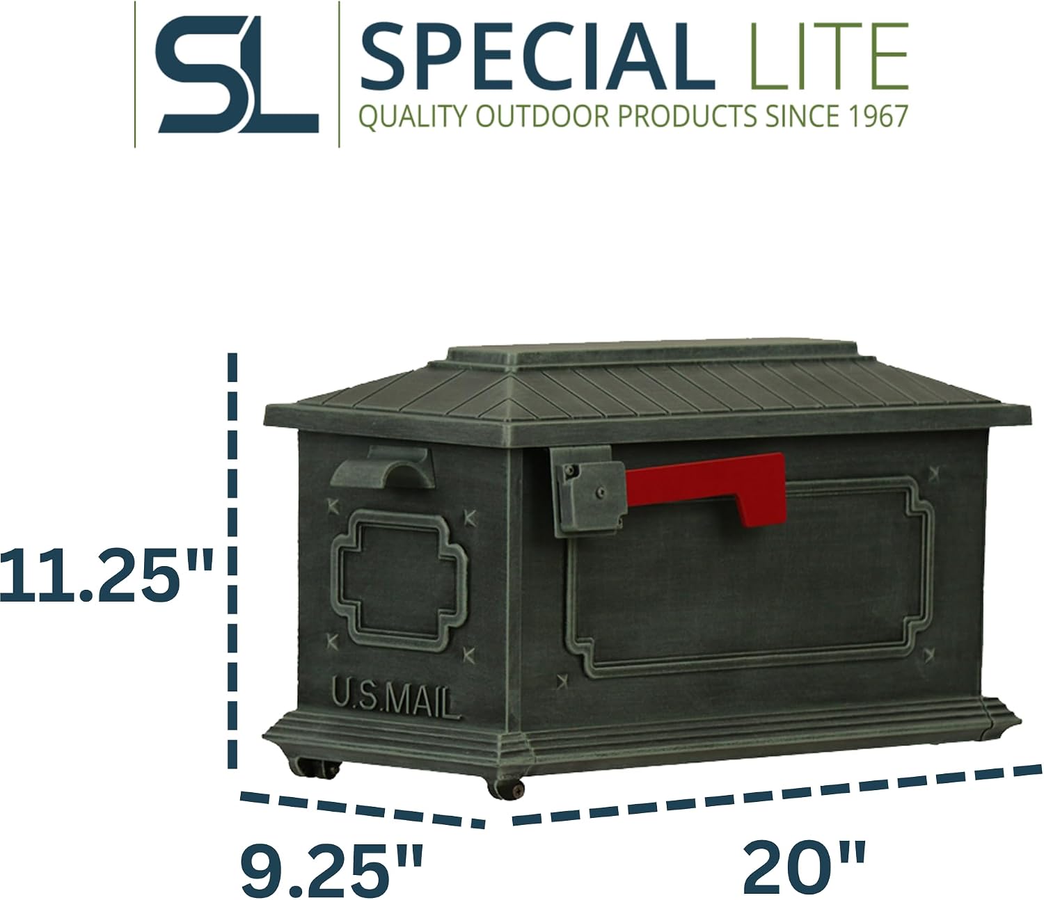 Special Lite Kingston Curbside Mailbox - Verde Green Aluminum Mailbox for Post Mount - SCK-1017-VG