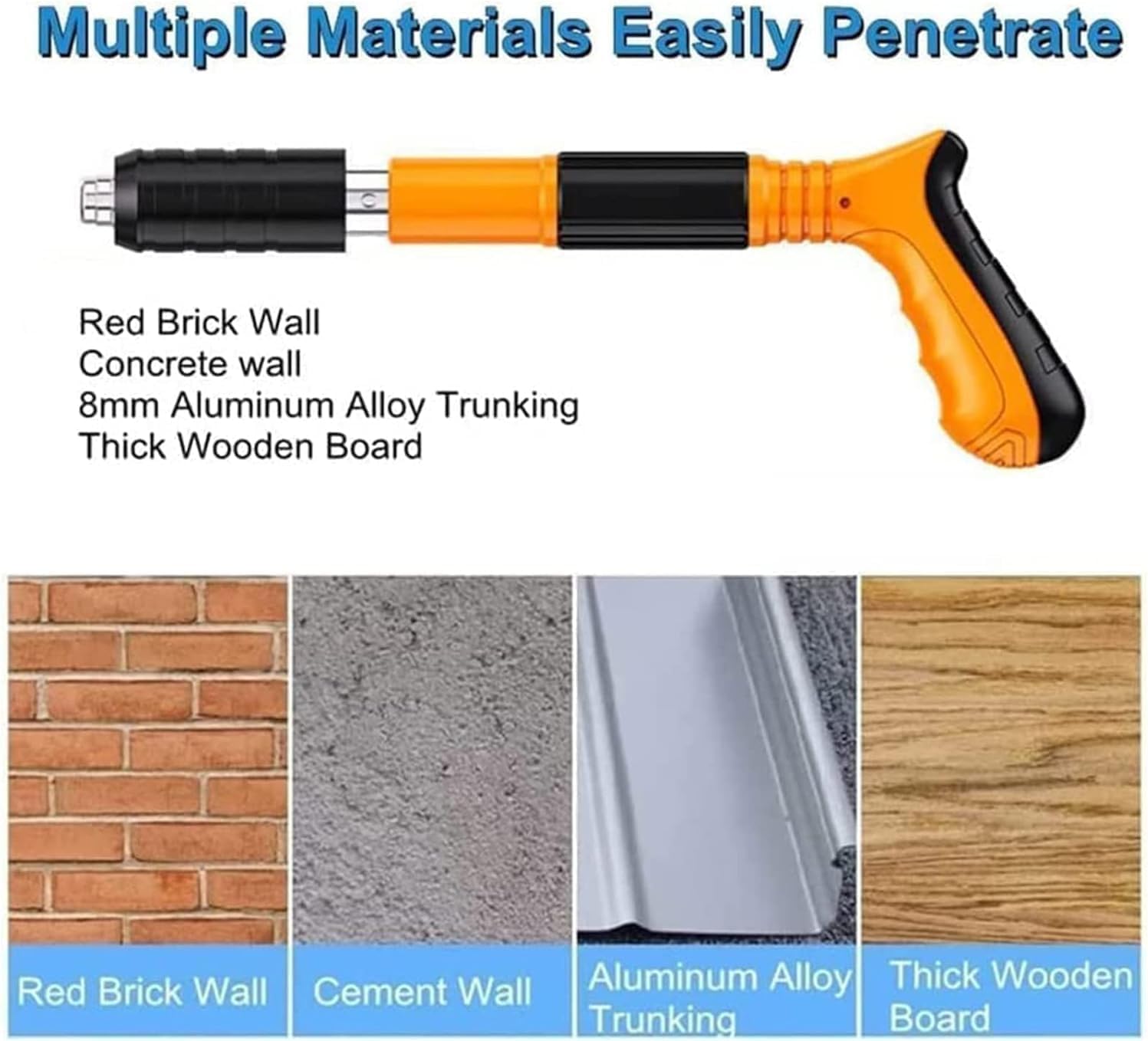 Manual Rivet Gun Tool with 100 Steel Nails, Double Silencer Design, Concrete Wall Anchor Fastener for Brick, Wood, Aluminum, Metal Construction with Carrying Case
