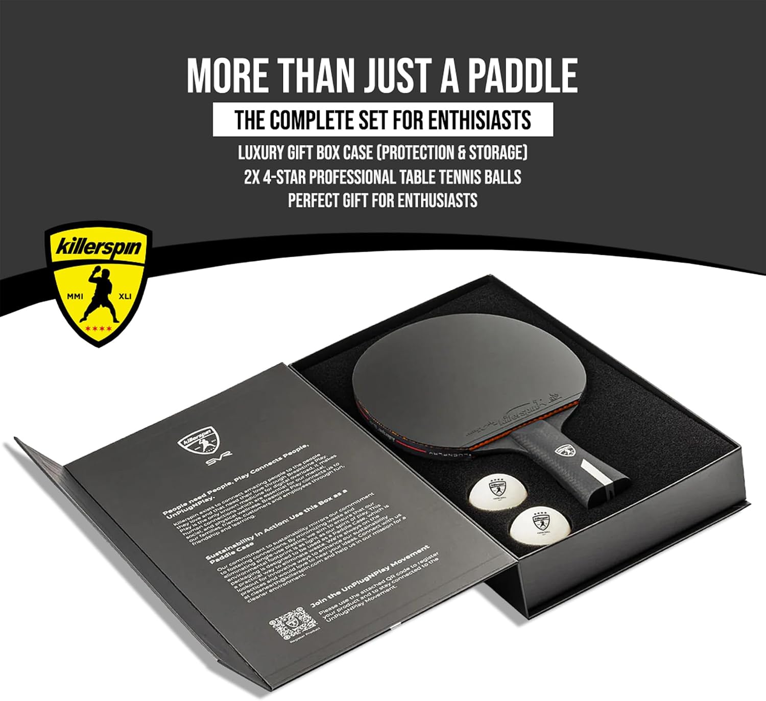 Killerspin Stilo7 SVR Ping Pong Paddle, Performance-Level Table Tennis Racket with Carbon Technology, Memory Book Case, Black