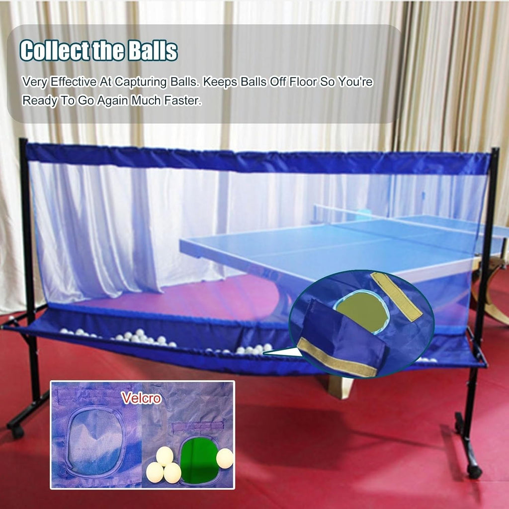 Rolling Table Tennis Catch Net, Adults & Kids Training Tool for Multi Ball Drills, Ping Pong Recycle Catcher Equipment for Indoor Outdoor Serve Practice & Family Leisure, Metal Frame