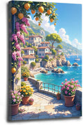 Italian Amalfi Coast Lemon Tree Garden Mediterranean Style Wall Art | Wrapped canvas, space display, nature landscape poster, Mediterranean style, no glare