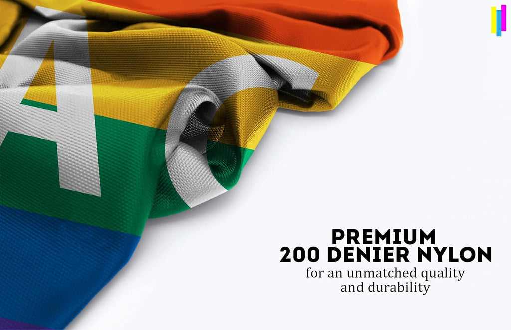 AGAS Large Rainbow Pace Letter Pride Flag 8x12 Ft - Printed 200D Nylon - Rope Thimble Brass Grommet Stitched Edges Fade Proof Sharp Colors - Large Size Indoor/Outdoor Pace Pride flag