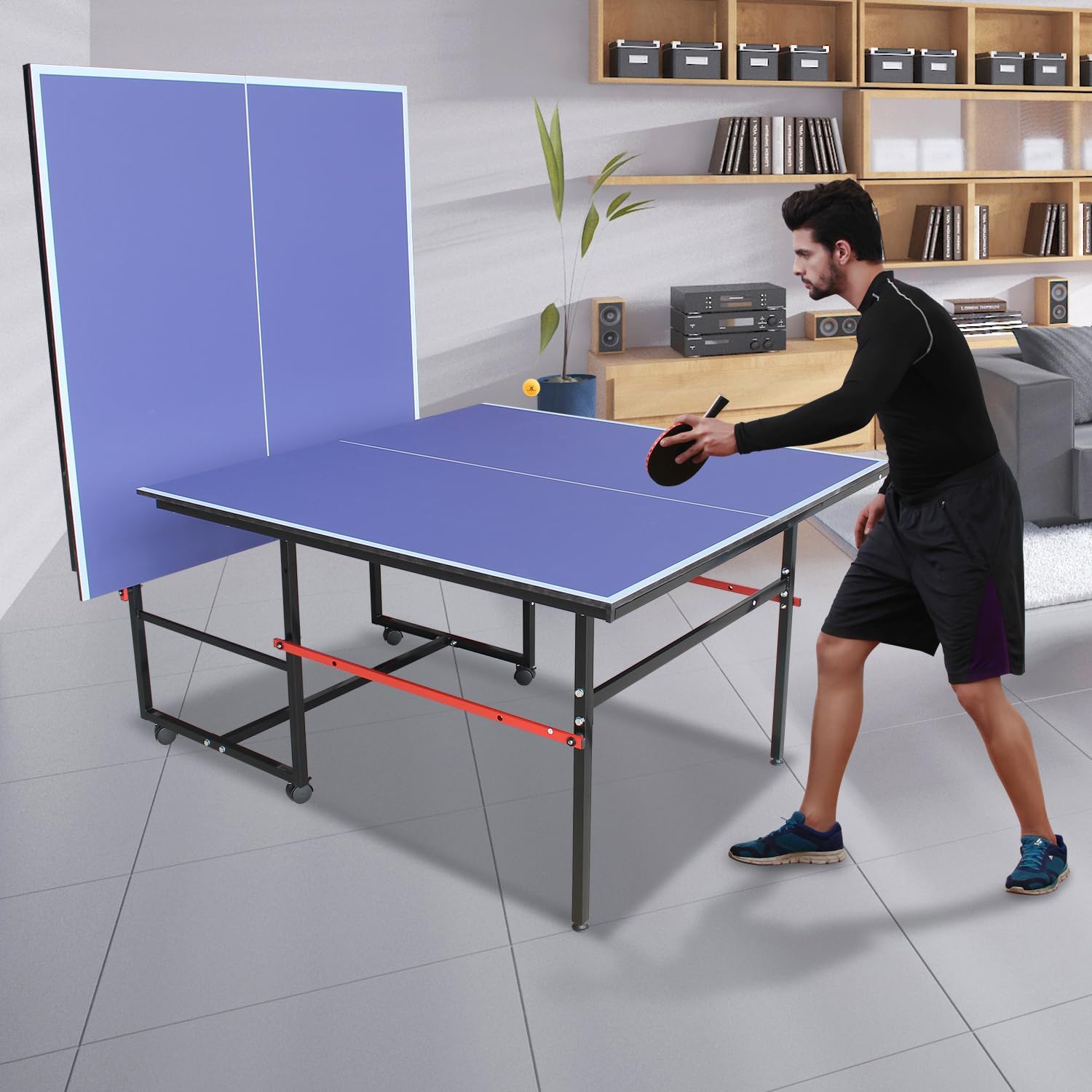 8ft Professional MDF Indoor Table Tennis Table with Quick Clamp Ping Pong Net with Two Rackets and Three Balls