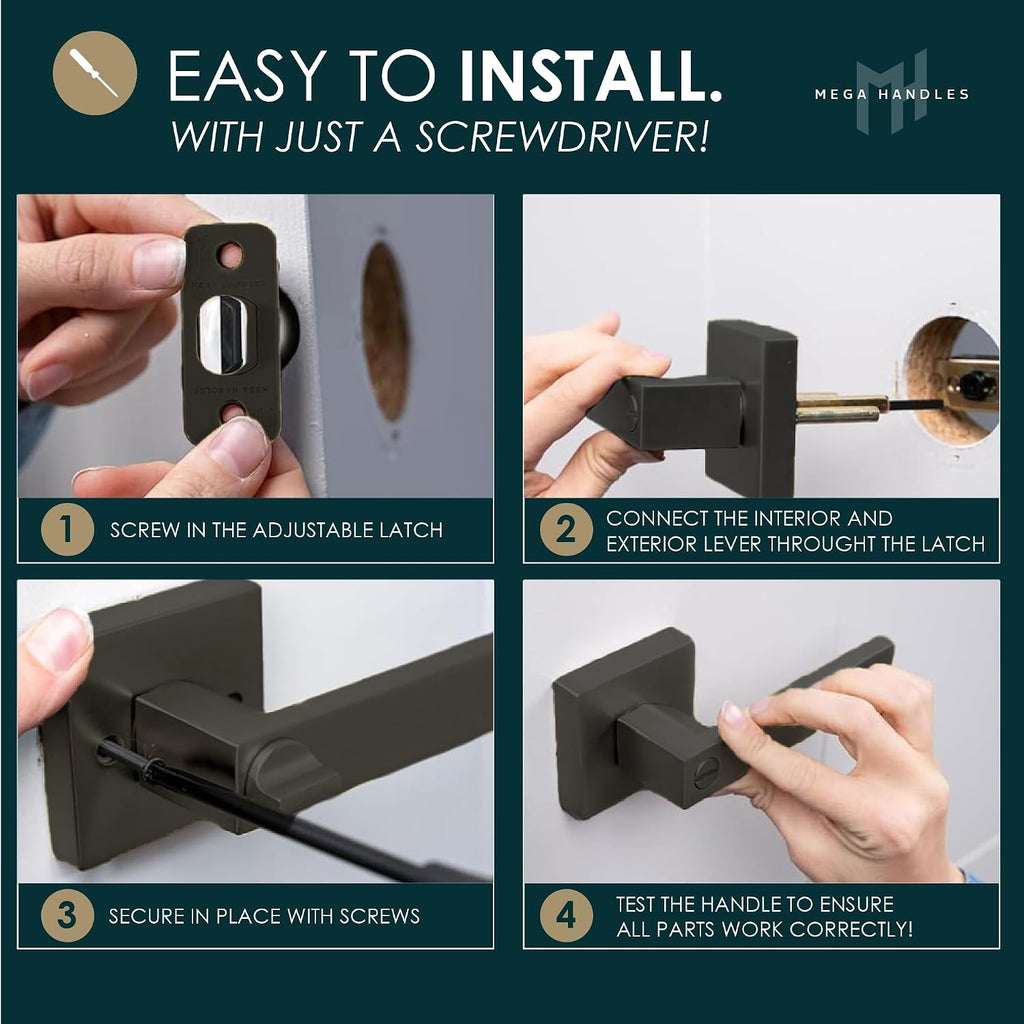 Mega Handles Schein Passage Door Handle - 3 Pack Reversible Black Door Handle, Heavy Duty No Lock Door Handles Interior for Closet & Hallway, Fits All Standard Door Sizes - Matte Black
