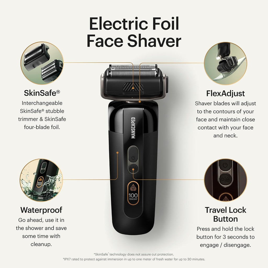 MANSCAPED® The Chairman™ PRO Men's Electric Foil Face Shaver & Weed Whacker® 3.0 PRO Dual-Blade Nose, Ear & Eyebrow Hair Trimmer – SkinSafe® & FlexAdjust Technology, Travel Locks, Waterproof