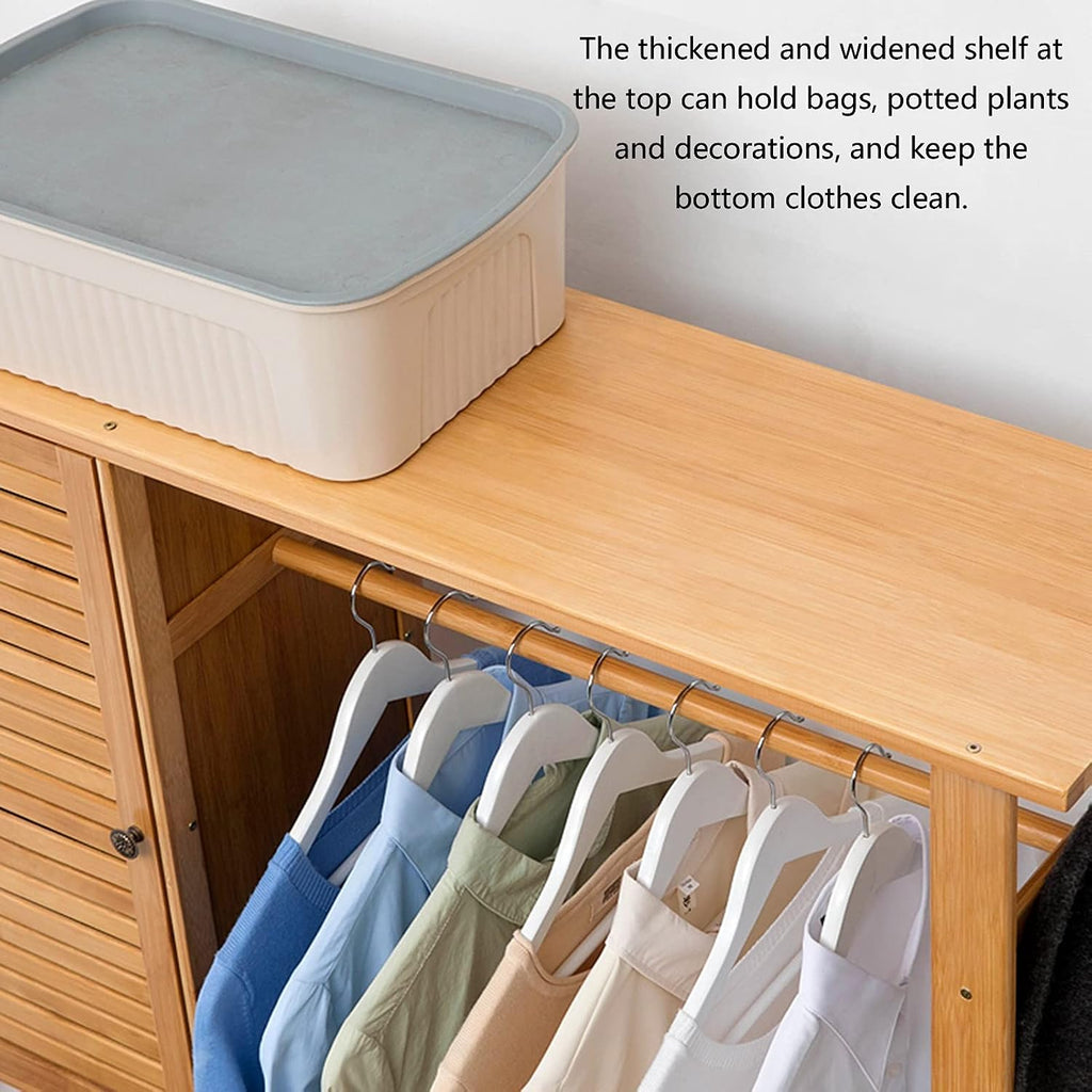 Coat Rack Stand Clothes Rack Stand, Free Standing Wardrobe, Modern Wood Furniture, Bedroom Hall Entryway Office for Storage Clothes Shoe Hat Umbrella(Wood Color-a-88X30X165CM