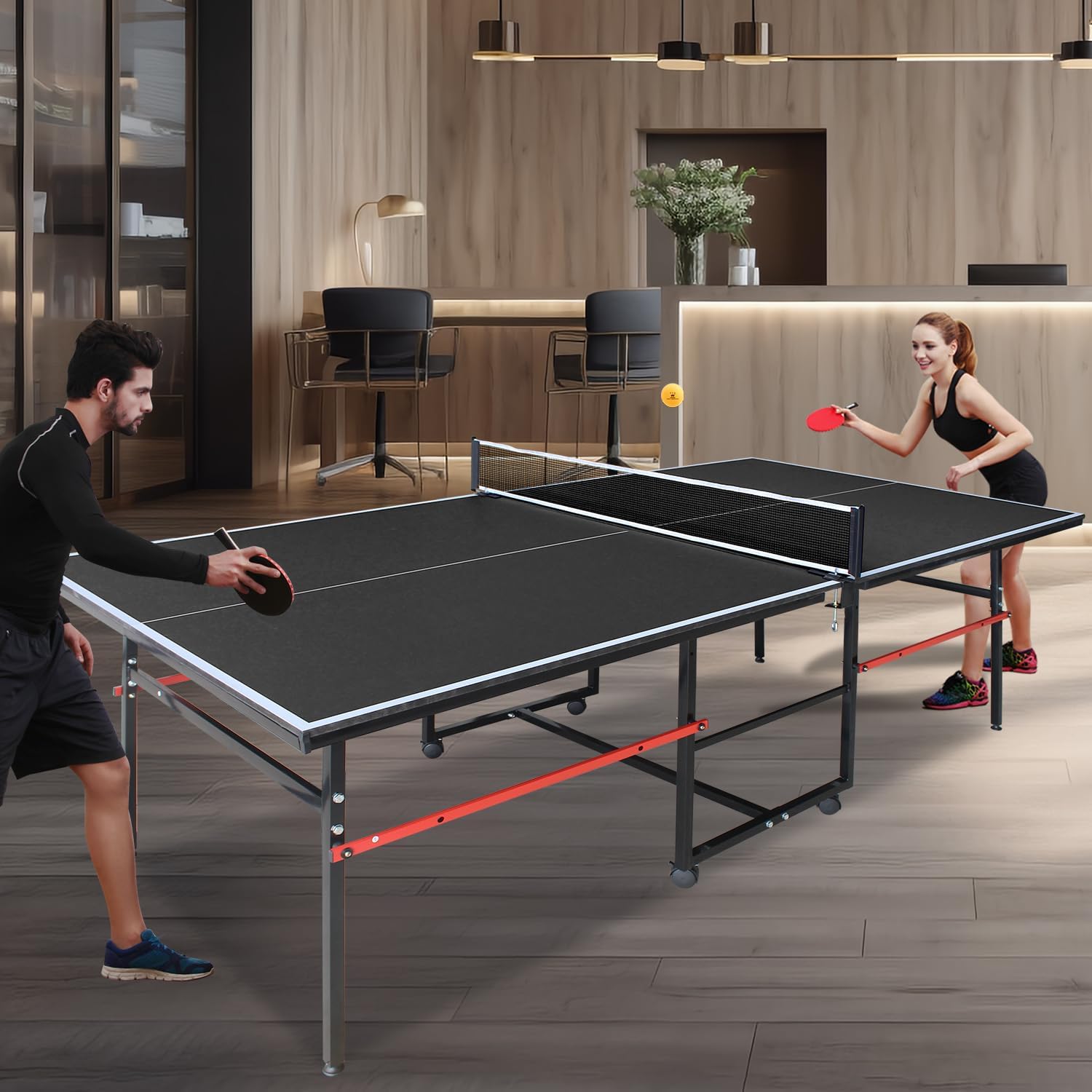 6FT/8FT/9FT Mid-Size Table Tennis Table Ping-Pong Table Set Foldable & Portable Table Indoor Outdoor for Family Game