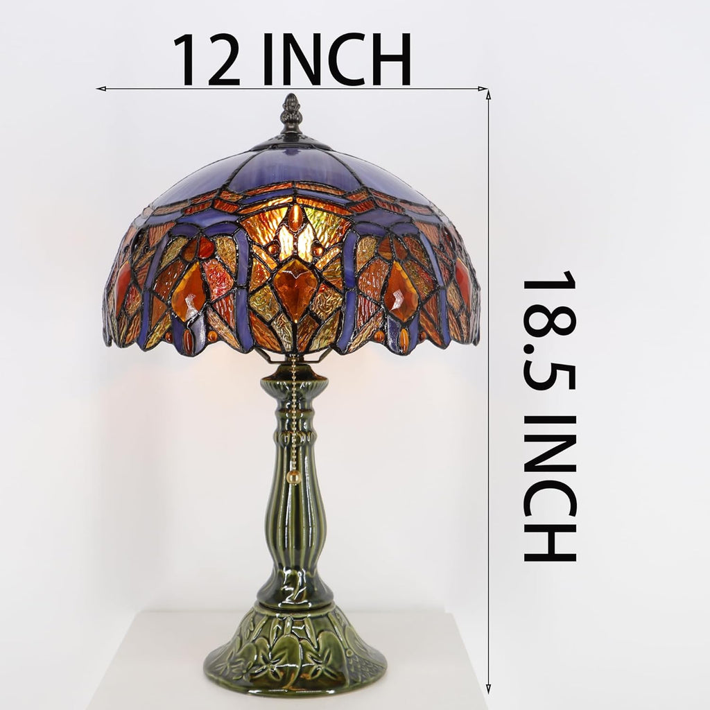 Tiffany Lamp Stained Glass Table Lamps Purple Jewelry Baroque Style Desk Lamp 12X12X18.5 Inch Bronze Ceramic Base Reading Light Suitable for Bedside Bedroom Living Room Dining Room Office