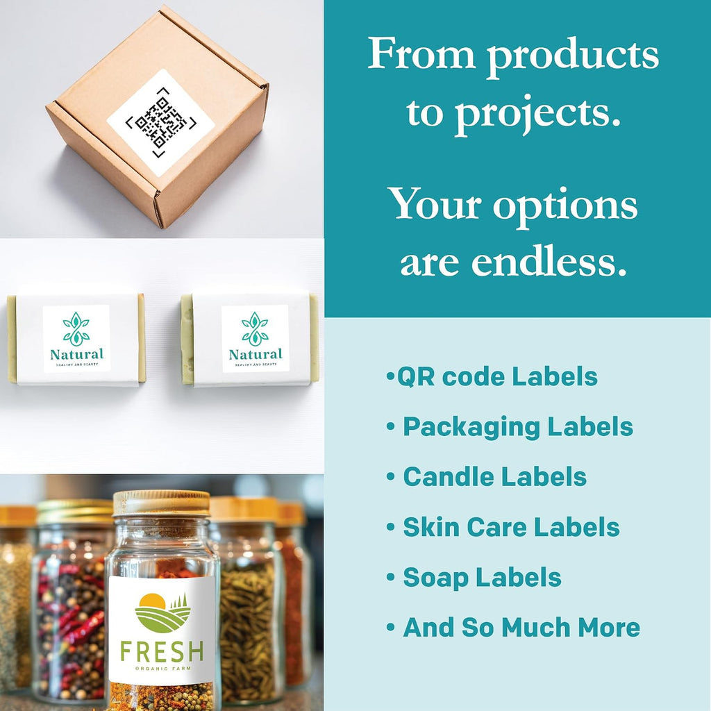Premium Label Supply White Sticker Square Labels – 2.5' x 2.5' – Laser/Inkjet Compatible – (12 per Sheet), 1000 Sheets – 12,000 Total Adhesive Labels