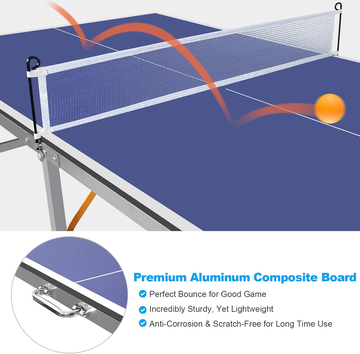 6X3ft Portable Ping Pong Table Game Set, Mid-Size Table Tennis Tables - Olding Indoor Outdoor Table Tennis with Net for Adults/Teens,2 Table Tennis Paddles and 3 Balls