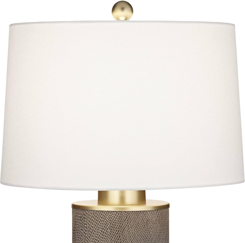 360 Lighting Gilson 24 3/4' High Modern Glam Luxe Table Lamps Set of 2 Gold Textured Gray Finish Ceramic Fabric White Shade Living Room Bedroom Bedside Nightstand House Office Home Reading