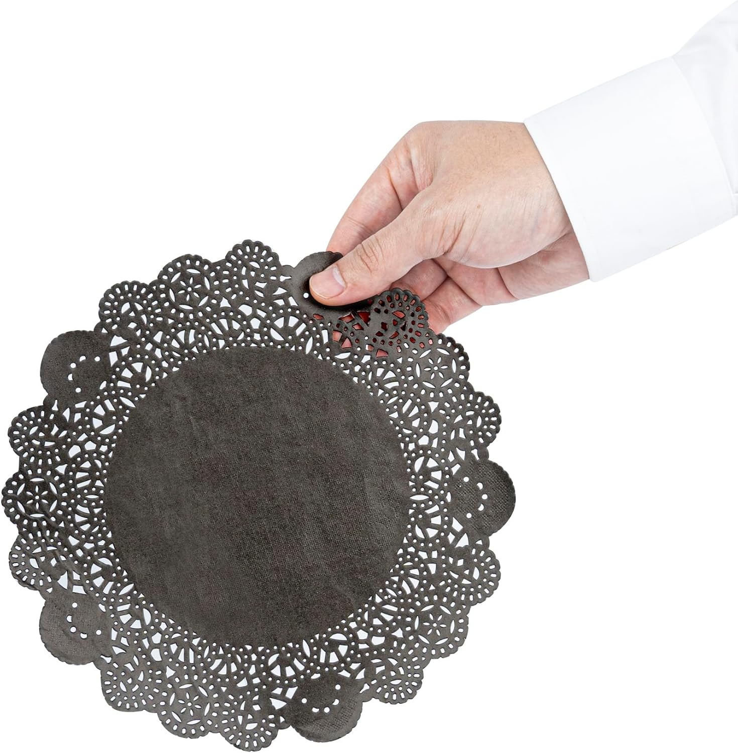 Restaurantware Black Paper Doilies 4000 Count 8 x 8 Inch, Disposable, Long Lasting Absorbent Paper Doilies for Tables with Elegant Lace Finish for Pastries, Cupcakes, Cookies and Desserts