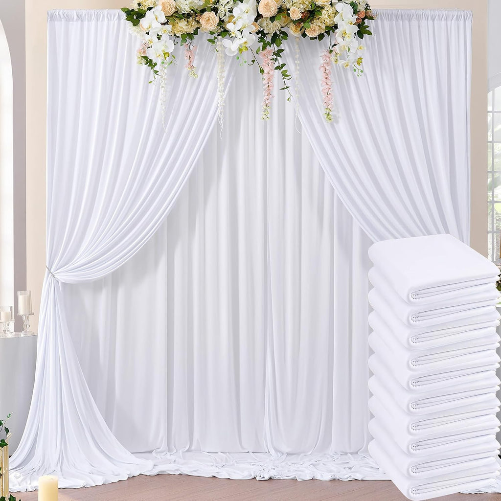 50ft×10ft Wrinkle Free White Backdrop Curtain for Parties, 10 Panels 5×10ft Polyester Photo Backdrop Drapes Wedding Back Drop Cloth for Birthday Baby Shower Photography Background Curtains