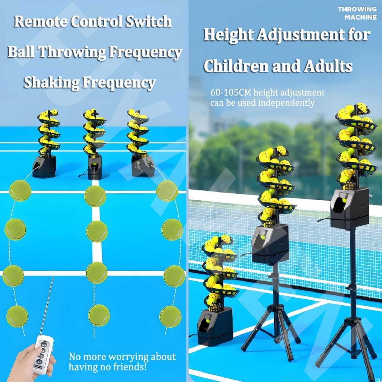 Remote Control Tennis Ball Machine, Portable Tennis Ball Tosser with Triangular Base, 33 Ball, for Self-Play Ball Launcher Beginners, Kids, Coaches, Home-Court