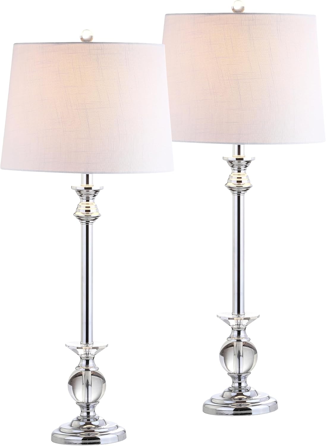 JONATHAN Y 33' Crystal and Chrome LED Table Lamp Set of 2, Contemporary Clear Metal Lamps for Living Room Bedroom, White Linen Drum Shade, LED Bulbs Included, UL Listed JYL2056A-SET2