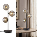 Mid Century Modern Table Lamp, Black 3 Light Reading Lamp with Smoky Grey Glass Shade, Bedside Lamp for Bedroom Living Room Study Room