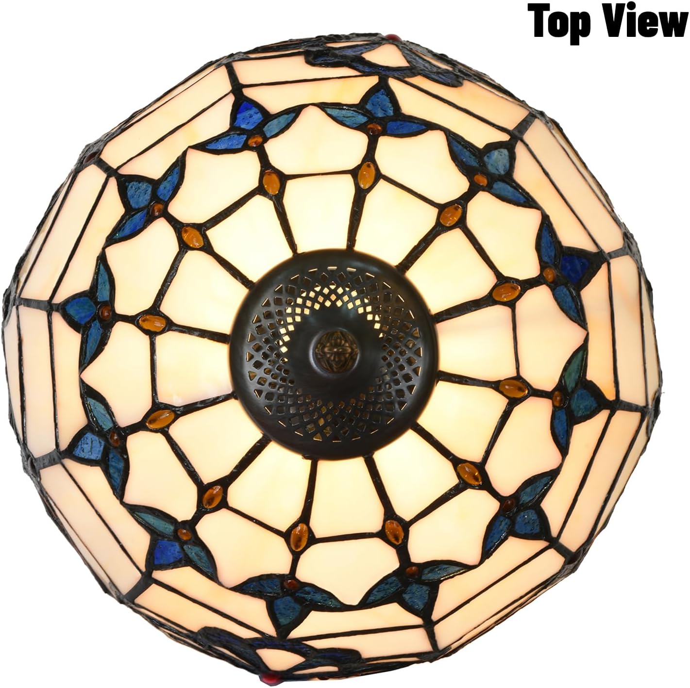 TL0003 Tiffany Table Lamp Bedside Stained Glass Lamp Blue Baroque Reading Desk Light 12X21.5 Inches for Bedroom Living Room Home Office,Vintage Look Handcrafted Accent Décor