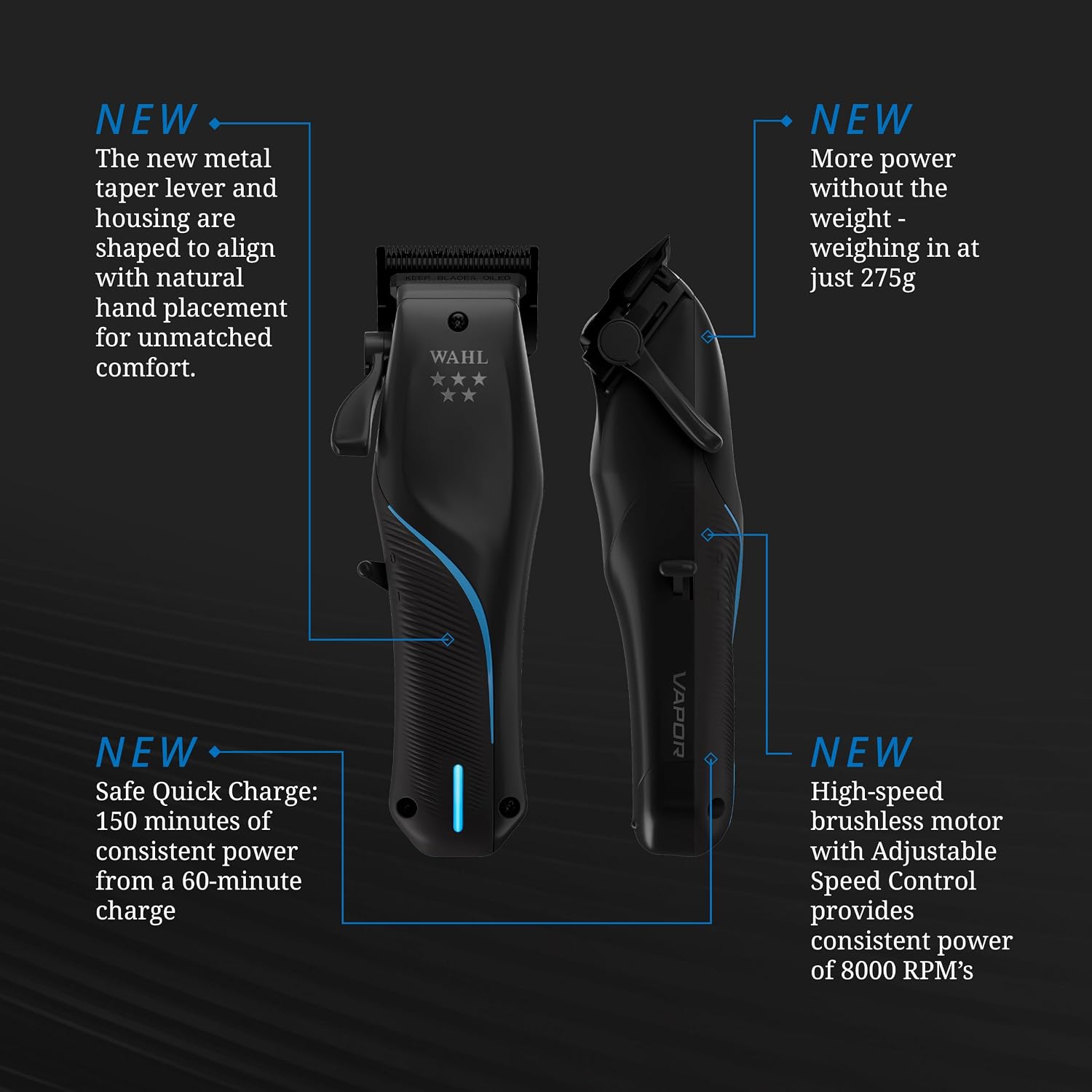 Wahl Professional 5 Star Vapor Clipper with Low Profile Charging Stand, Corded/Cordless, Adjustable F32 Fadeout Blade, Barber Bundle