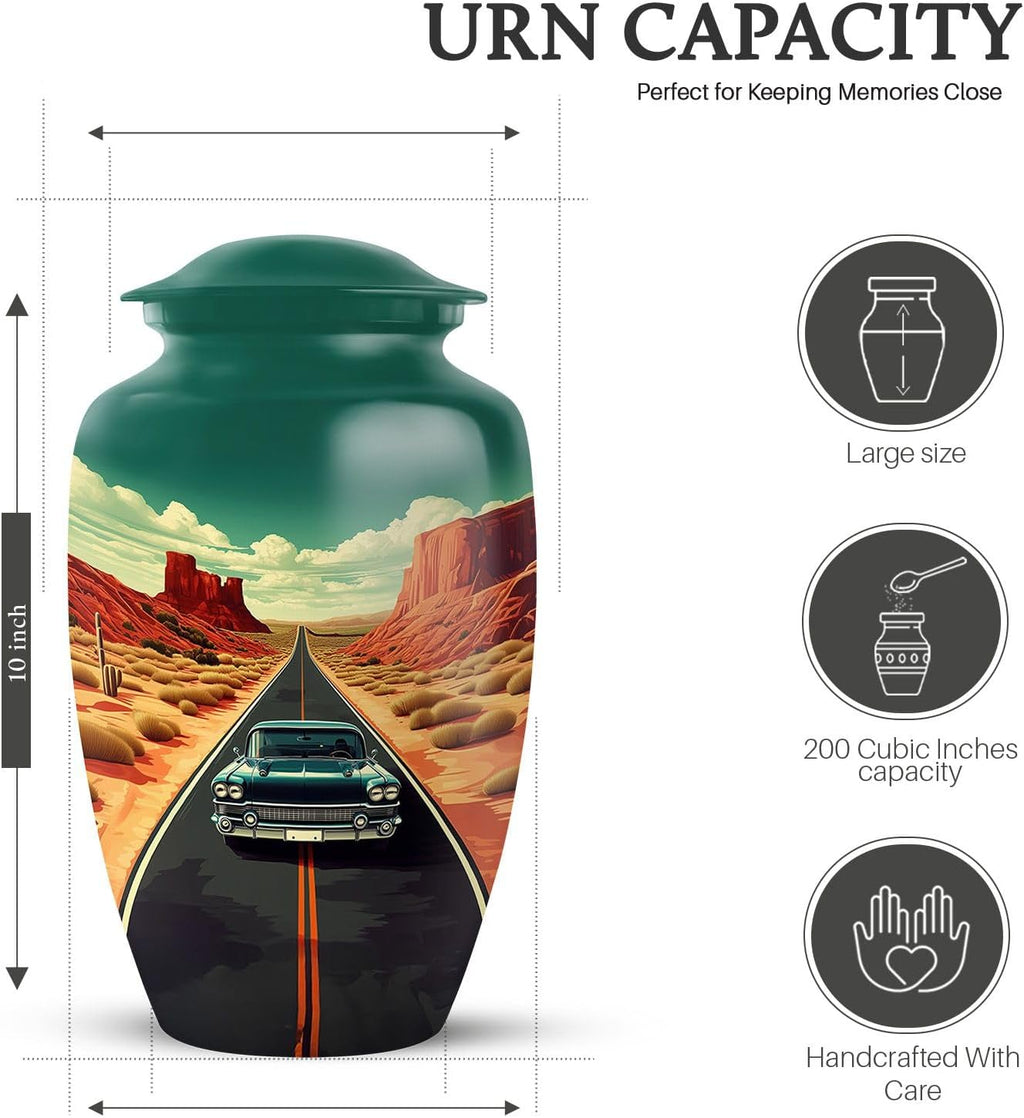 Green Car Large Memorial Urn for Human Ashes Adult - Funeral Cremation Ash Holder for Burial - Car Memorial Decorative Urns for Ashes Men & Female Keepsake, Set of 5-10 Inch, 3 Inch