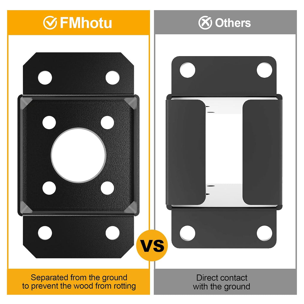 FMhotu 6x6 Post Base 10 Pcs,Inner Size 5.5'x5.5' Post Base Brackets, Heavy Duty Powder-Coated Post Anchor Fence Post Anchor,Black Wood Post Brackets for Pavilion Deck Railing Support Deck Base Plate