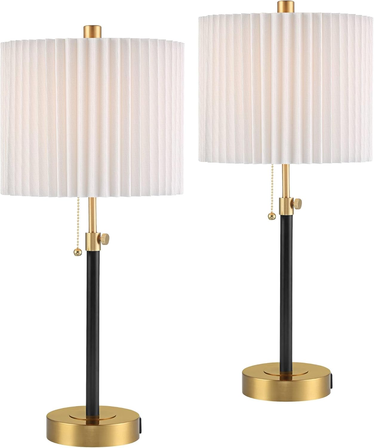 360 Lighting Lenore 22 3/4' High Small Modern Set of 2 Accent Table Lamps with USB Ports A+C Charging Adjustable Height Black Gold Metal Living Room Bedroom Bedside Nightstand House Office Home