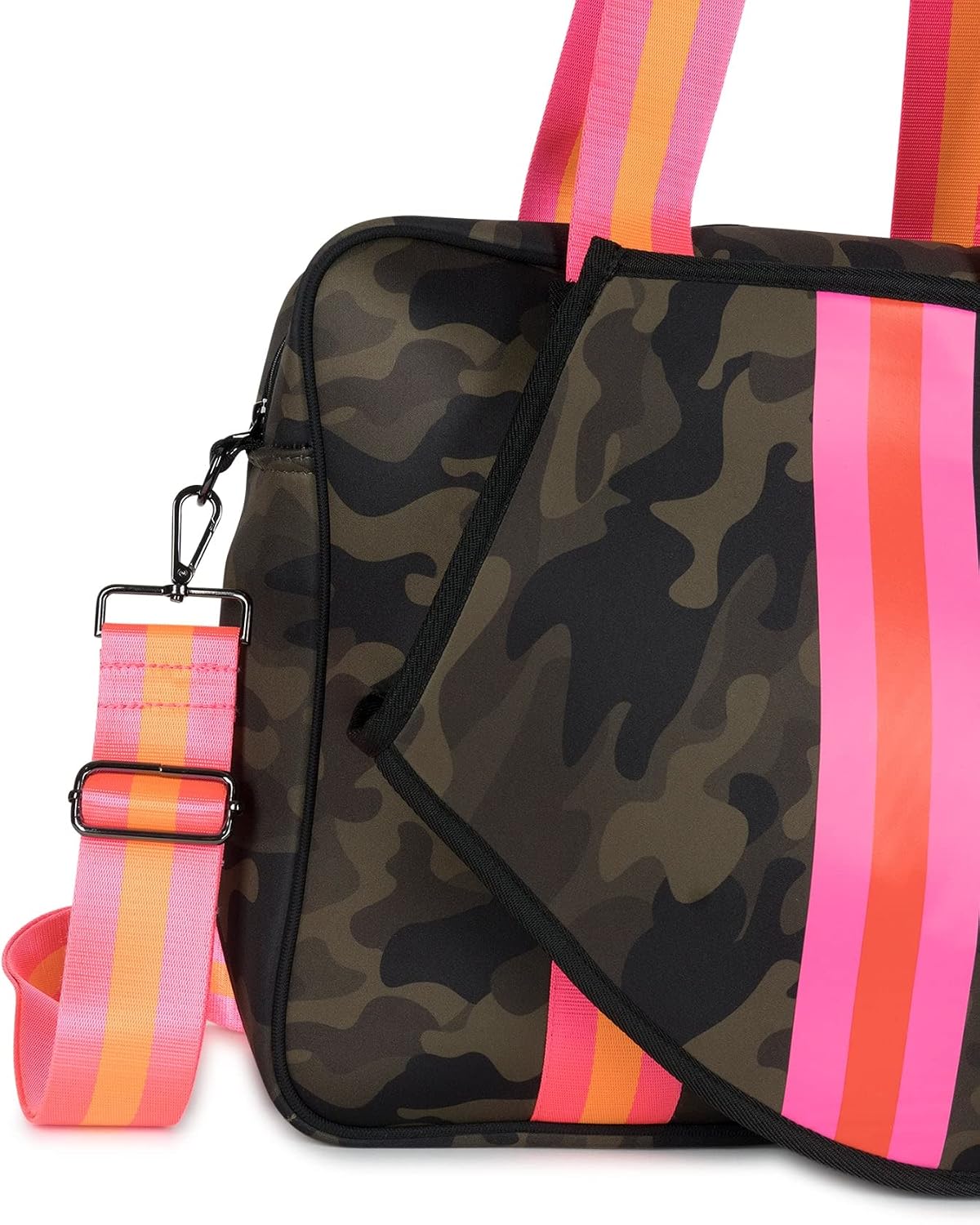 Haute Shore - Billie Showoff Tennis Bag, Green Camo w/Pink & Orange Stripes, One_Size