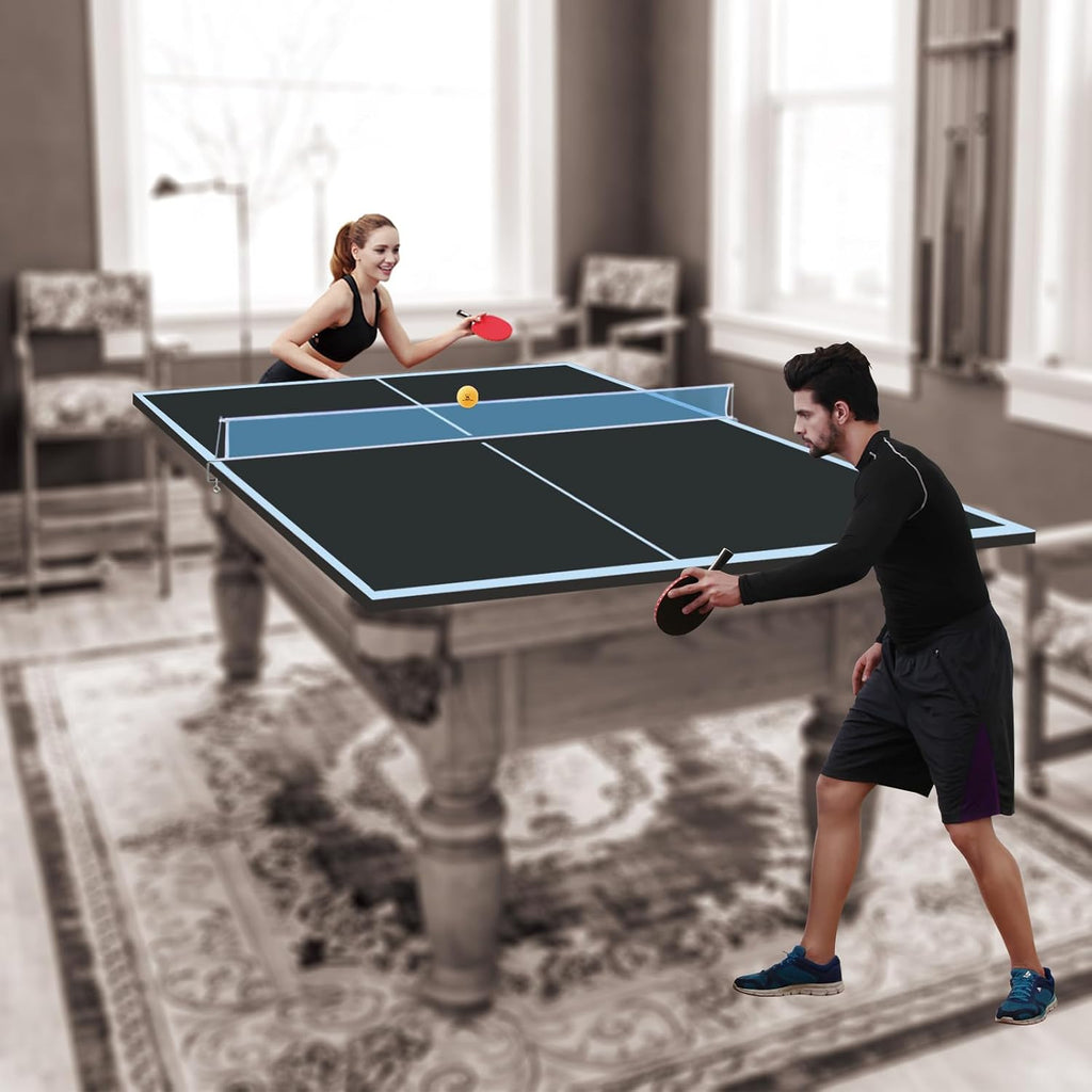 Foldable Ping Pong Table Top for Billiard Table, 6FT/7FT/8FT/9FT Table Tennis Table Topper for Pool Table, Indoor Outdoor Portable Table Tennis Conversion Top w/Net & Foam Padding