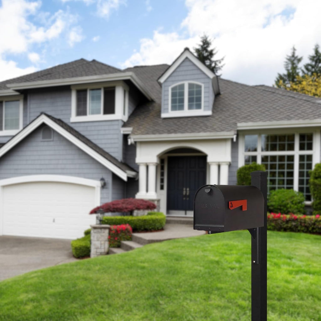 Special Lite Titan Curbside Mailbox with Wellington Post - Black Steel/Aluminum Mailbox with Post - SCH1016S_SPK720-BLK