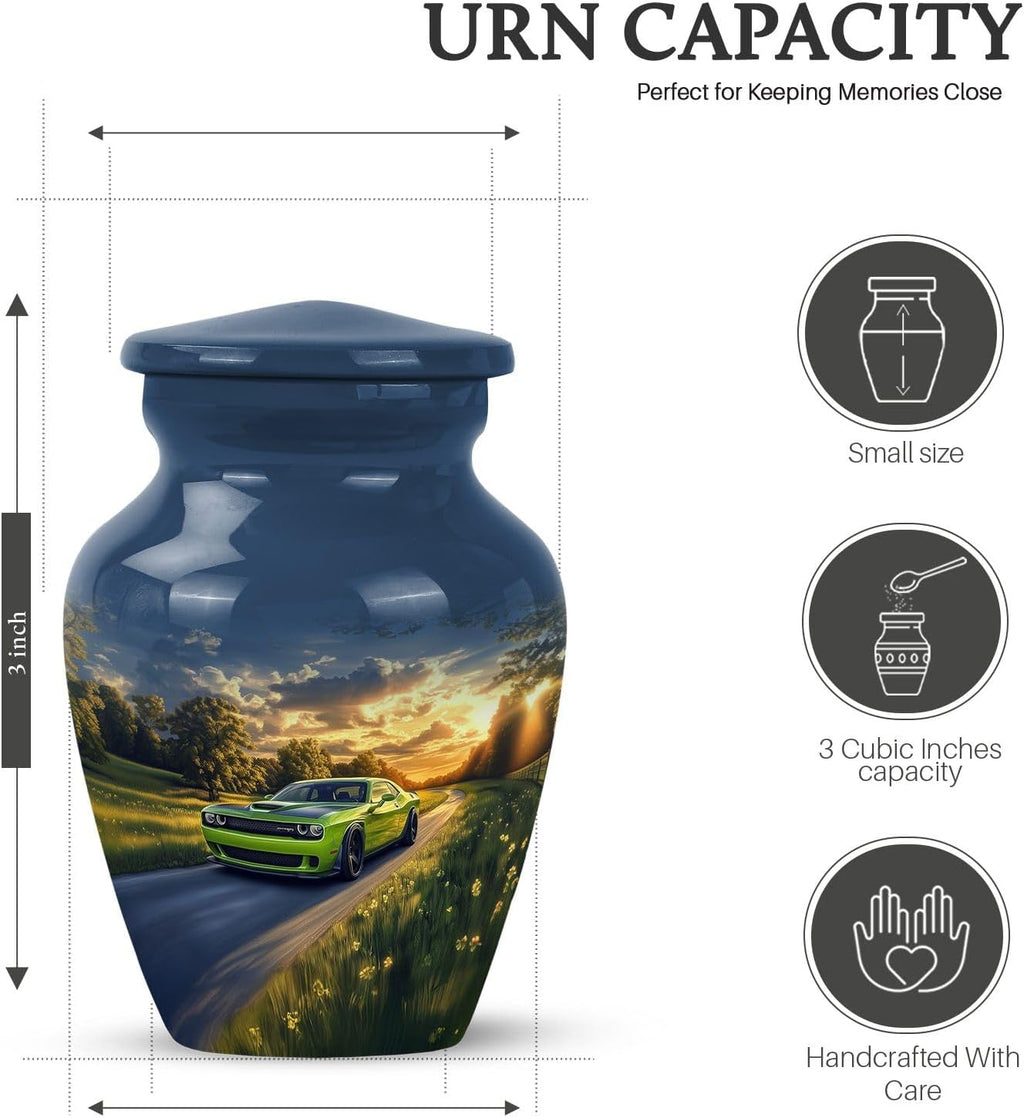 Green Car Large Funeral Urn for Ashes Adult - Memorial Cremation Ash Holder for Human Ashes - Cloud Adult Decorative Urns for Burial Keepsake, Set of 5-10 Inch, 3 Inch
